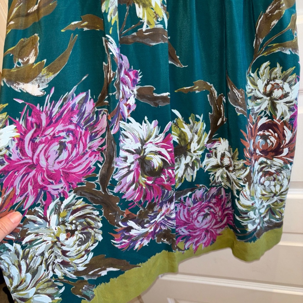 Anthropologie Maeve Impressionist Dress 6 Green Artsy Floral Whimsigoth Feminine - Picture 4 of 9